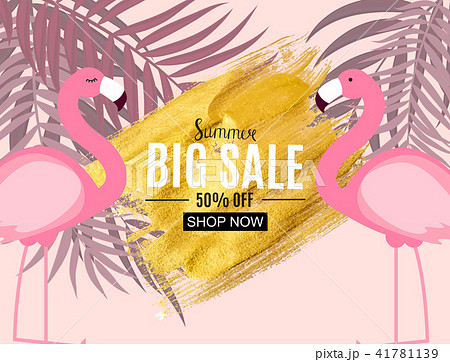 Abstract Summer Sale Background with Flamingo and Palm Leaves. Vector Illustration Abstract Summer Sale Background with Flamingo and Palm Leaves. Vector Illustration 41781139