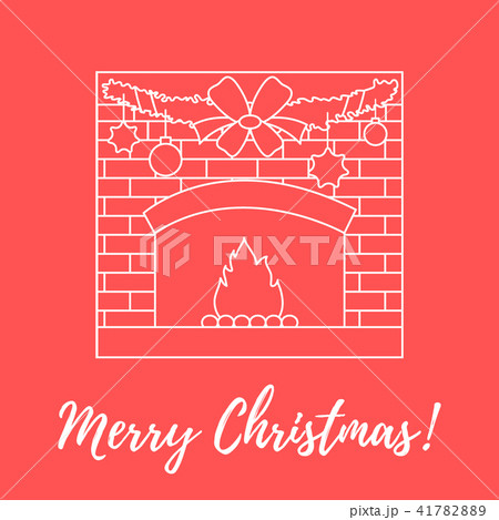 kindled fireplace, garland, Christmas balls and kindled fireplace, garland, Christmas balls and 41782889