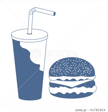 Stylized icon of a hamburger and a glass and straw Stylized icon of a hamburger and a glass and straw 41782924