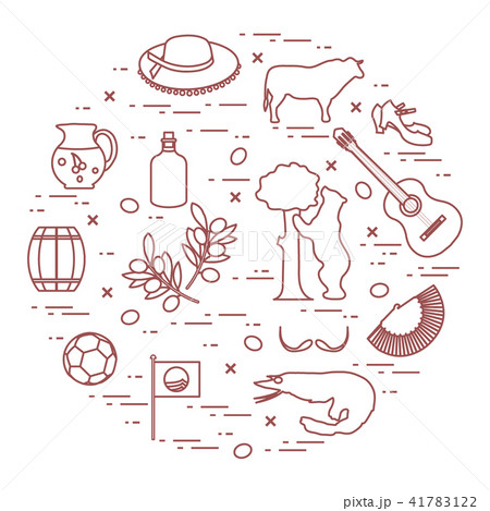 various symbols of Spain arranged in a circle various symbols of Spain arranged in a circle 41783122