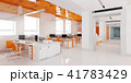 Perspective view of a color office interior with a row of white tables. 3d rendering. 41783429