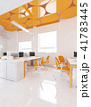 Perspective view of a color office interior with a row of white tables. 3d rendering. 41783445