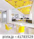 Perspective view of a color office interior with a row of white tables. 3d rendering. 41783529