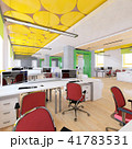 Perspective view of a color office interior with a row of white tables. 3d rendering. 41783531