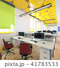 Perspective view of a color office interior with a row of white tables. 3d rendering. 41783533