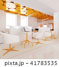 Perspective view of a color office interior with a row of white tables. 3d rendering. 41783535