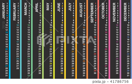 calendar 2019 with vertical rainbow design calendar 2019 with vertical rainbow design 41786756