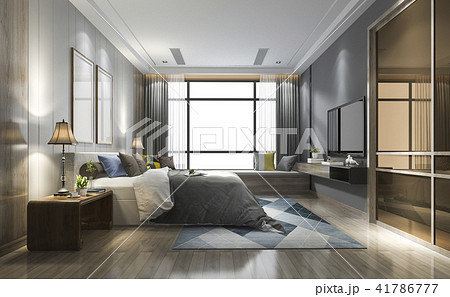 luxury modern bedroom suite in hotel with wardrobe 41786777