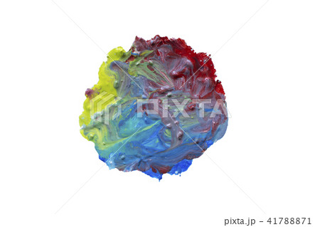 Round multi-colored paint spot isolated on white. Wet gouache Round multi-colored paint spot isolated on white. Wet gouache 41788871