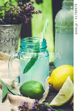 Drink infused with lemon and sage 41788979