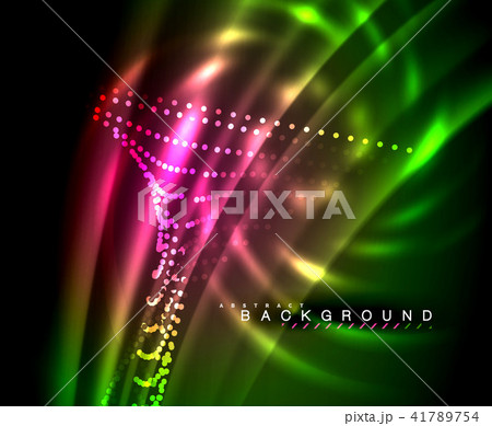 Neon glowing techno lines, hi-tech futuristic abstract background template with square shapes 41789754