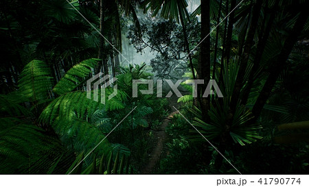 Timelapse view over a beautiful lush green jungle. 3D rendering. 41790774