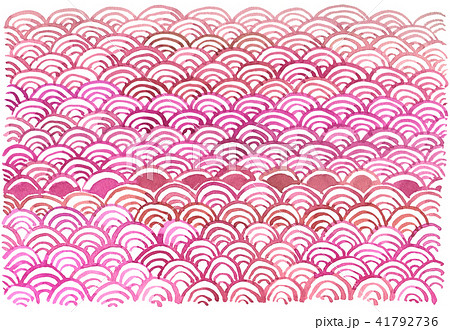 青海波　手描き　赤 41792736