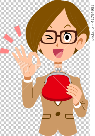 A woman in a suit showing a sign of OK with a wallet A woman in a suit showing a sign of OK with a wallet 41794983
