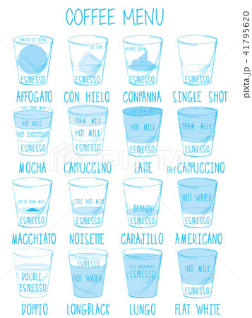 hand drawing of coffee menu in color pencil style. 41795620