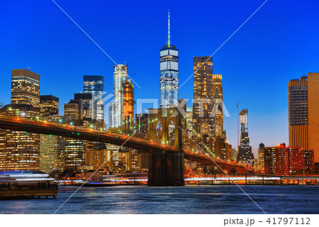 New York night view of the Lower Manhattan  41797112