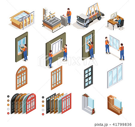 PVC Windows Production Isometric Icons 41799836