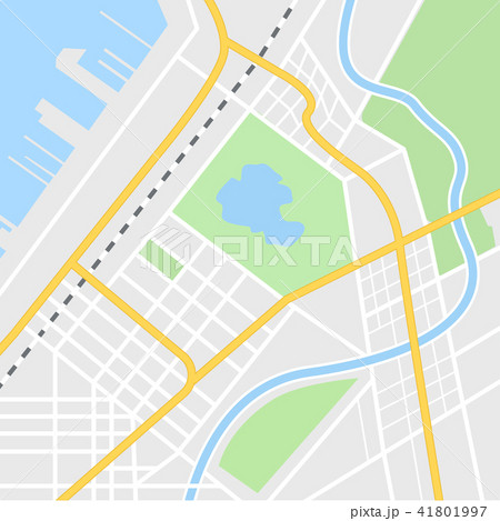 City map illustration for navigation app. Top view. City layout map with port and river. City map illustration for navigation app. Top view. City layout map with port and river. 41801997