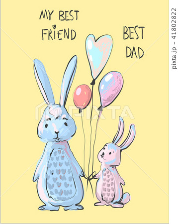 Cute bunny dad and little bunny son illustration, father day or frendship day cartoon style print 41802822