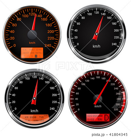 Speedometers and tachometers. Car dashboard black gauges with chrome frame 41804345