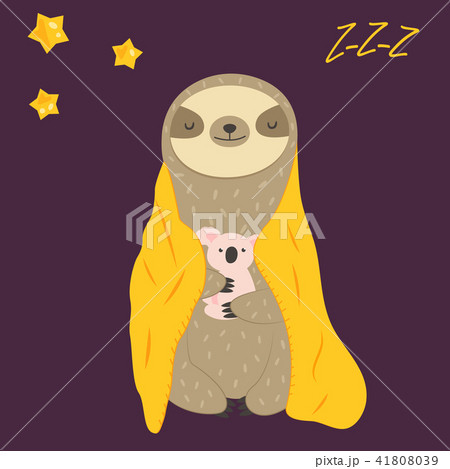 Sleepy funny sloth turning in blanket and toy 41808039