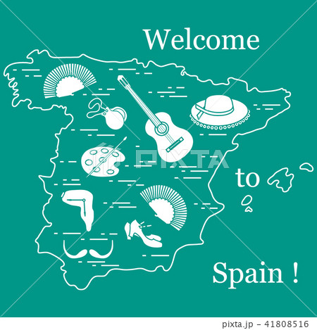various symbols of Spain arranged in a circle 41808516