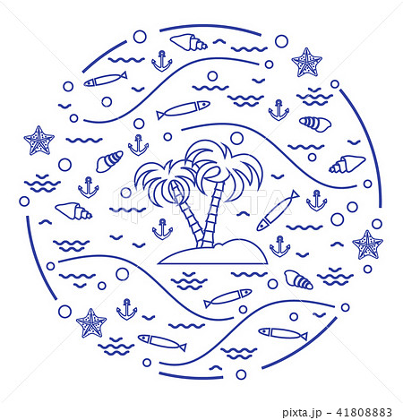 fish, island with palm trees, anchor, waves, fish, island with palm trees, anchor, waves, 41808883