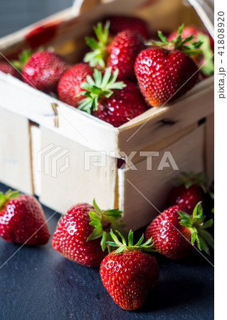 Strawberry with wooden basket 41808920