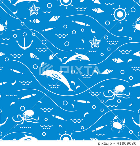 Cute seamless pattern with dolphins, octopus, 41809030