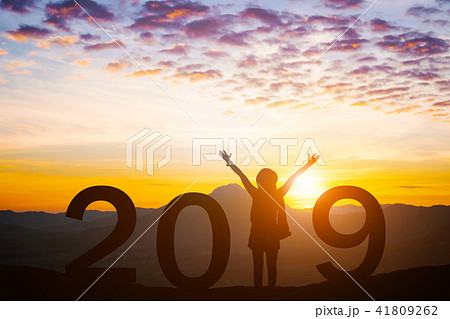 2019 new year happy for silhouette girl stand 41809262