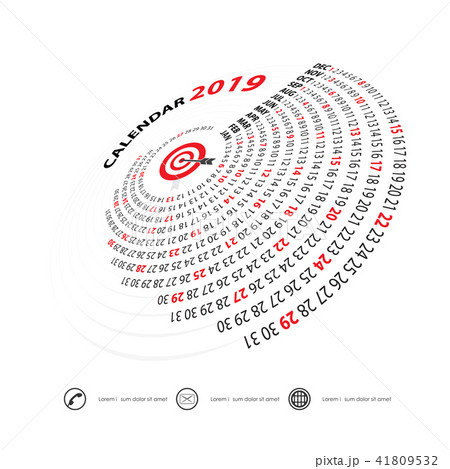 2019 Calendar Template.Spiral calendar. 41809532