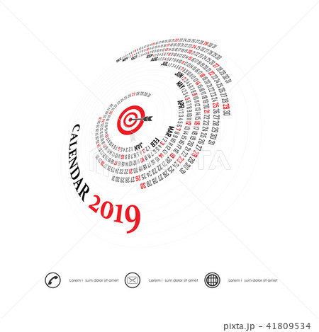 2019 Calendar Template.Spiral calendar. 2019 Calendar Template.Spiral calendar. 41809534