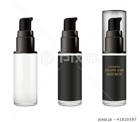 Realistic white glass jar with plastic lid for cosmetics - body cream, butter, scrub, foundation 41810397