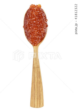 red caviar in a wooden spoon red caviar in a wooden spoon 41812322