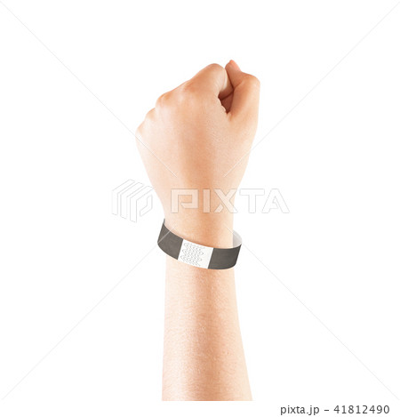 Blank black paper wristband mock up on persons arm Blank black paper wristband mock up on persons arm 41812490