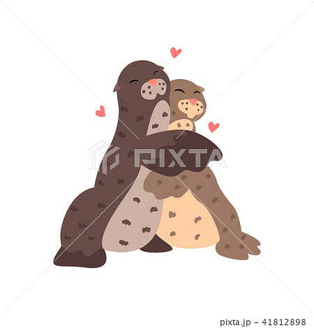 Couple Of Cute Seals In Love Embracing Each のイラスト素材 Couple Of Cute Seals In Love Embracing Each のイラスト素材