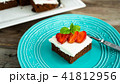 brownies with strawberry on a plate 41812956