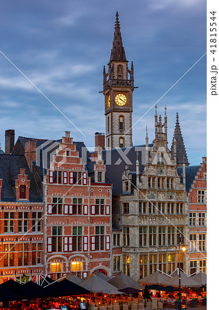 Gent. Clock tower at sunset. 41815544