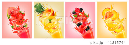 Fruit in juice splashes. Strawberry, guava 41815744