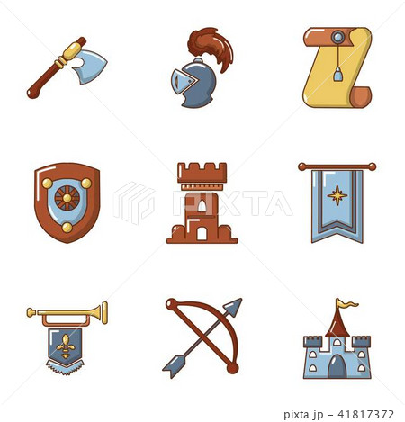 Knightly icons set, cartoon style Knightly icons set, cartoon style 41817372