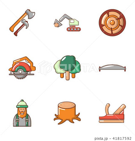 Woodcutter icons set, cartoon style 41817592