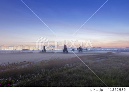 風景 湿地 風車 41822986
