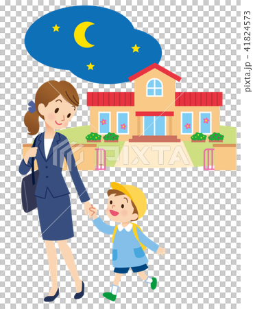 保育園　母親とこども　夜 41824573