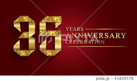 35 years anniversary ribbon golden number. 41826576