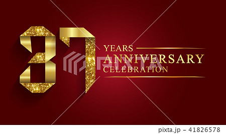 37 years anniversary ribbon golden number. 41826578