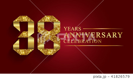 38 years anniversary ribbon golden number. 41826579