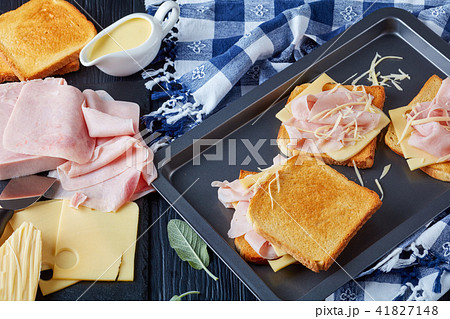 preparing french toast on a baking sheet 41827148