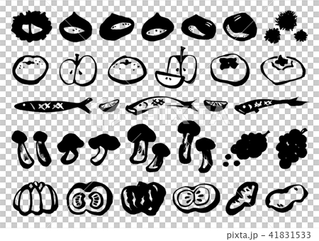 筆書き 秋の味覚セットのイラスト素材