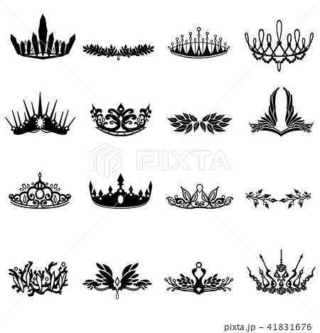 王冠 白黒 ベクター 素材 セット Crown Icons Setのイラスト素材