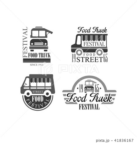 Vector set of emblems and badges for food truck festival. Original monochrome logo templates with Vector set of emblems and badges for food truck festival. Original monochrome logo templates with 41836167